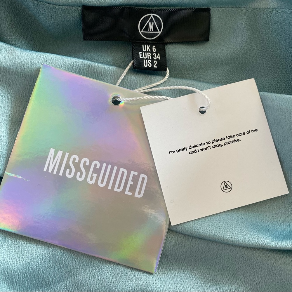NWT Missguided Satin One Shoulder Asymmetric Ruched Side Midi Dress Blue 2 - Picture 10 of 16